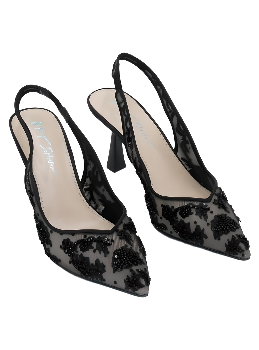 Betsey Johnson Nikki Black Beaded Mesh Slingback 3" Heel Pumps Size 7M